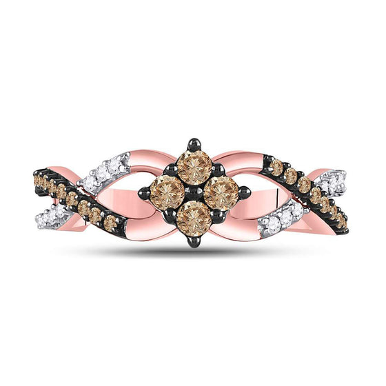 10k Rose Gold Womens Round Brown Diamond Cluster Twist Ring 1/2 Cttw