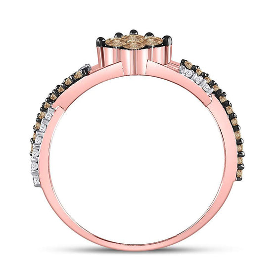 10k Rose Gold Womens Round Brown Diamond Cluster Twist Ring 1/2 Cttw