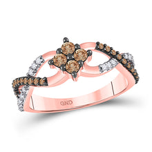  10k Rose Gold Womens Round Brown Diamond Cluster Twist Ring 1/2 Cttw