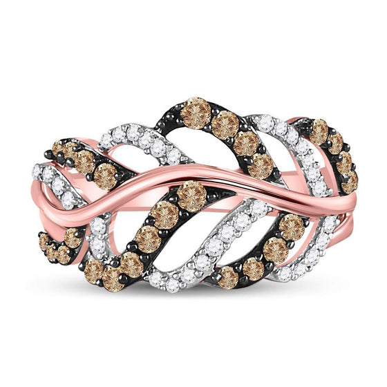 10k Rose Gold Womens Round Brown Diamond Vine Leaf Ring 5/8 Cttw