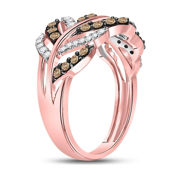 10k Rose Gold Womens Round Brown Diamond Vine Leaf Ring 5/8 Cttw