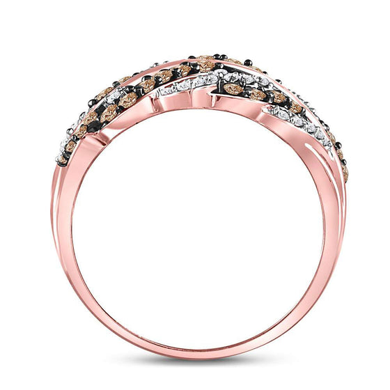 10k Rose Gold Womens Round Brown Diamond Vine Leaf Ring 5/8 Cttw