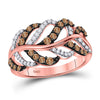 10k Rose Gold Womens Round Brown Diamond Vine Leaf Ring 5/8 Cttw