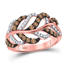  10k Rose Gold Womens Round Brown Diamond Vine Leaf Ring 5/8 Cttw