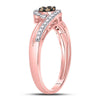 10k Rose Gold Womens Round Brown Diamond Cluster Double Heart Ring 1/6 Cttw