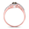 10k Rose Gold Womens Round Brown Diamond Cluster Double Heart Ring 1/6 Cttw