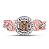 10k Rose Gold Womens Round Brown Diamond Fashion Cluster Ring 1/4 Cttw