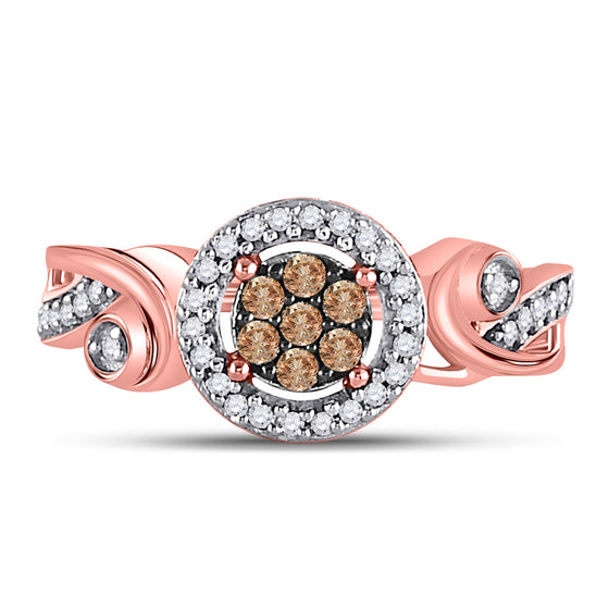 10k Rose Gold Womens Round Brown Diamond Fashion Cluster Ring 1/4 Cttw