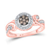 10k Rose Gold Womens Round Brown Diamond Fashion Cluster Ring 1/4 Cttw