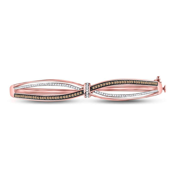 10k Rose Gold Womens Round Brown Diamond Fashion Bangle Bracelet 1/2 Cttw