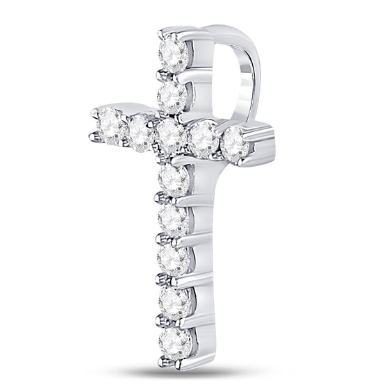 10k White Gold Womens Round Diamond Religious Cross Pendant 1/5 Cttw