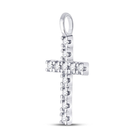 10k White Gold Womens Round Diamond Cross Pendant 1/4 Cttw