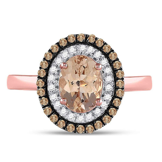 10k Rose Gold Womens Oval Morganite Solitaire Diamond Fashion Ring 1-1/2 Cttw