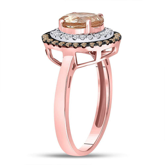 10k Rose Gold Womens Oval Morganite Solitaire Diamond Fashion Ring 1-1/2 Cttw