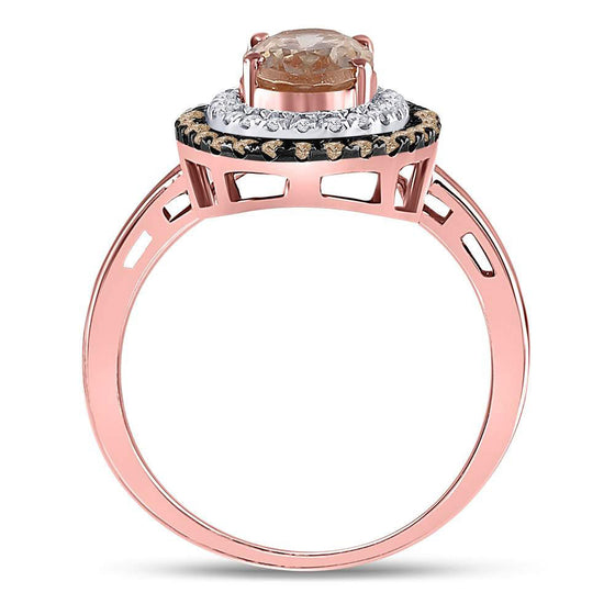 10k Rose Gold Womens Oval Morganite Solitaire Diamond Fashion Ring 1-1/2 Cttw