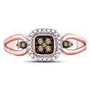 10k Rose Gold Womens Round Brown Diamond Square Cluster Ring 1/8 Cttw
