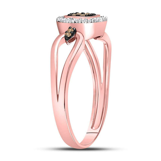 10k Rose Gold Womens Round Brown Diamond Square Cluster Ring 1/8 Cttw