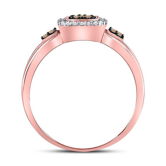 10k Rose Gold Womens Round Brown Diamond Square Cluster Ring 1/8 Cttw