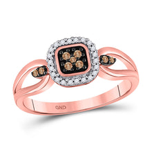  10k Rose Gold Womens Round Brown Diamond Square Cluster Ring 1/8 Cttw