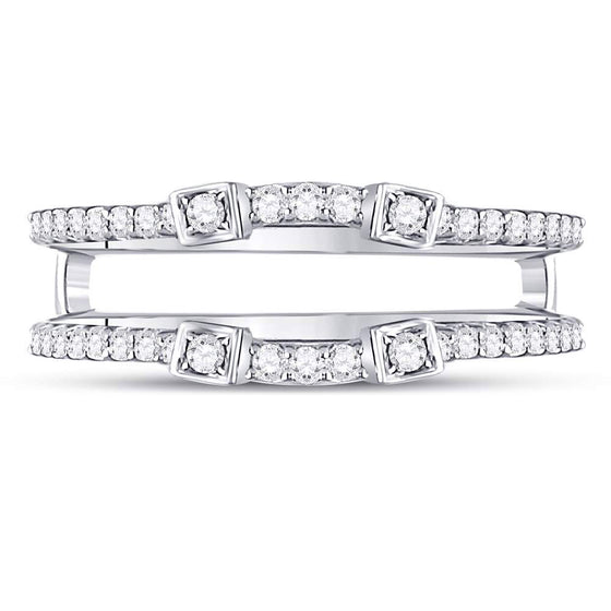 14k White Gold Womens Round Diamond Wrap Ring Guard Enhancer 1/3 Cttw