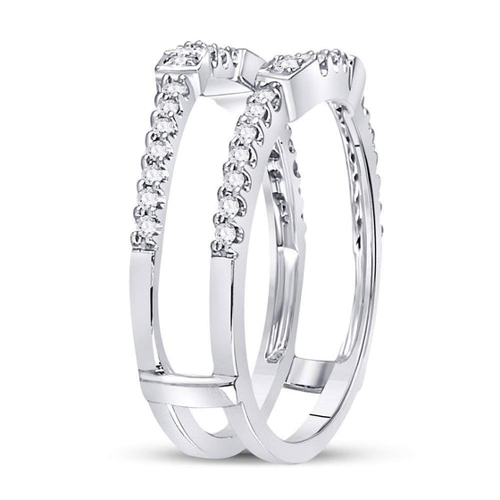 14k White Gold Womens Round Diamond Wrap Ring Guard Enhancer 1/3 Cttw