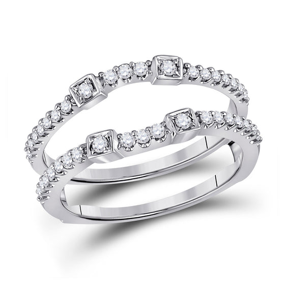 14k White Gold Womens Round Diamond Wrap Ring Guard Enhancer 1/3 Cttw