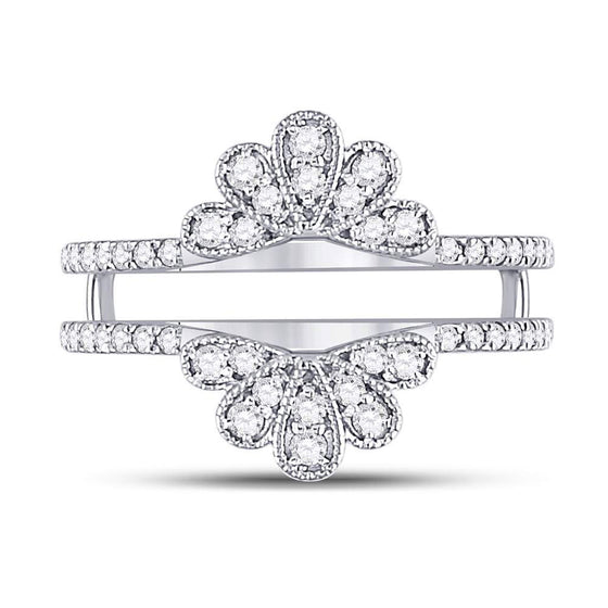 14k White Gold Womens Round Diamond Wrap Ring Guard Enhancer 3/8 Cttw