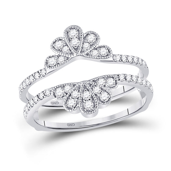 14k White Gold Womens Round Diamond Wrap Ring Guard Enhancer 3/8 Cttw