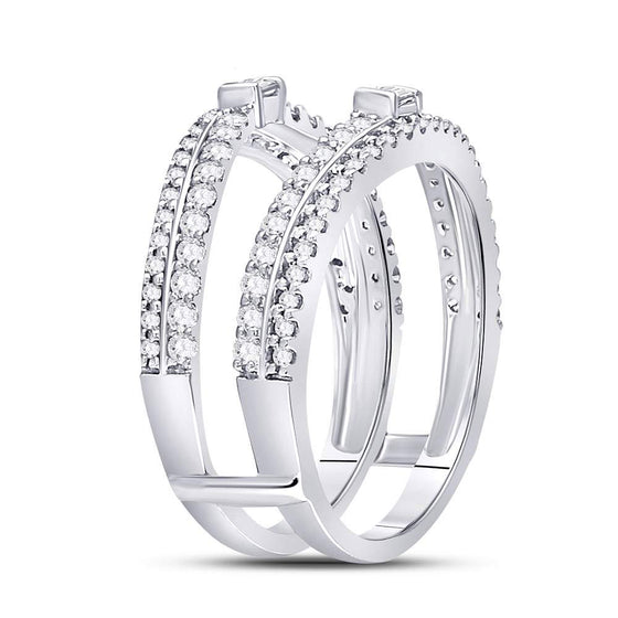 14k White Gold Womens Baguette Diamond Wrap Ring Guard Enhancer 3/4 Cttw