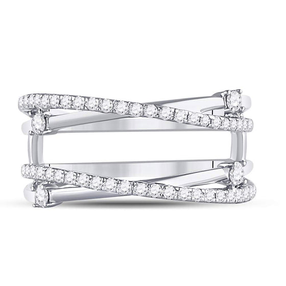 14k White Gold Womens Round Diamond Wedding Wrap Ring Guard Enhancer 3/8 Cttw