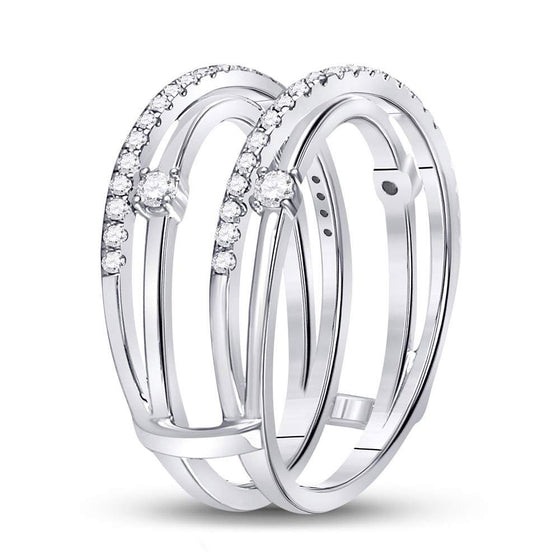 14k White Gold Womens Round Diamond Wedding Wrap Ring Guard Enhancer 3/8 Cttw