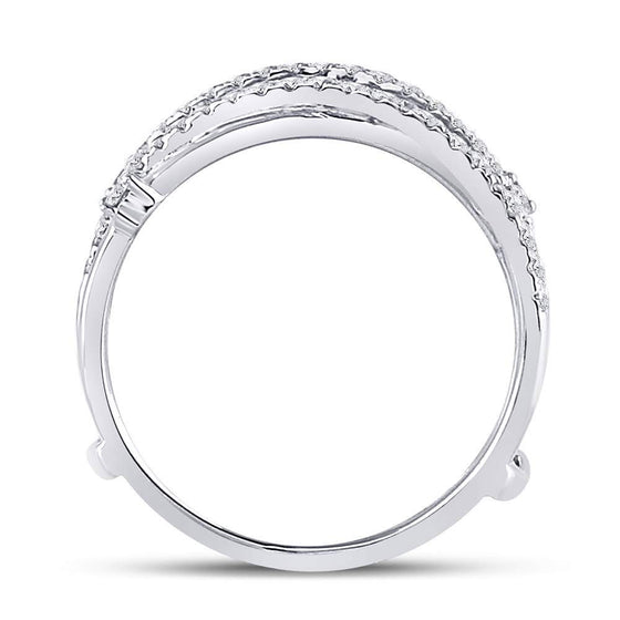 14k White Gold Womens Round Diamond Wedding Wrap Ring Guard Enhancer 3/8 Cttw