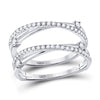 14k White Gold Womens Round Diamond Wedding Wrap Ring Guard Enhancer 3/8 Cttw