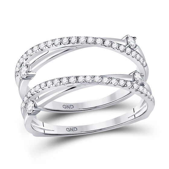 14k White Gold Womens Round Diamond Wedding Wrap Ring Guard Enhancer 3/8 Cttw