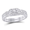 Sterling Silver Round Diamond Bridal Wedding Ring Band Set 1/8 Cttw