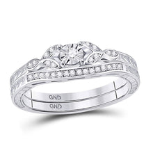 Sterling Silver Round Diamond Bridal Wedding Ring Band Set 1/8 Cttw