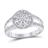 Sterling Silver Womens Round Diamond Flower Cluster Ring 1/10 Cttw