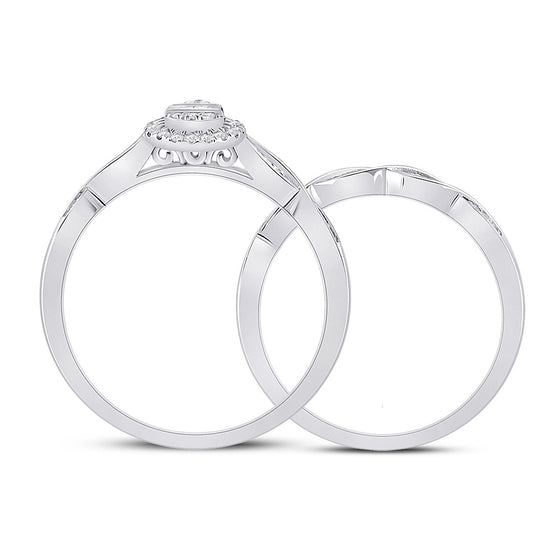 10k White Gold Baguette Diamond Bridal Wedding Ring Band Set 1/5 Cttw