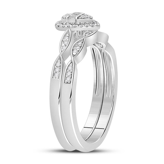 10k White Gold Baguette Diamond Bridal Wedding Ring Band Set 1/5 Cttw