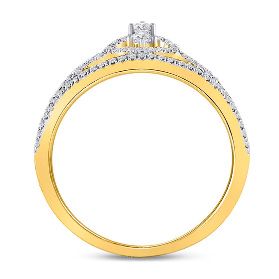 10k Yellow Gold Womens Round Diamond Heart Crown Fashion Ring 1/4 Cttw