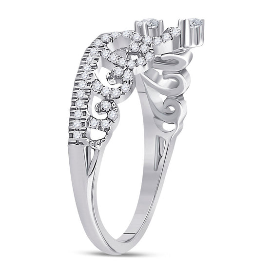 10k White Gold Womens Round Diamond Heart Crown Ring 1/4 Cttw