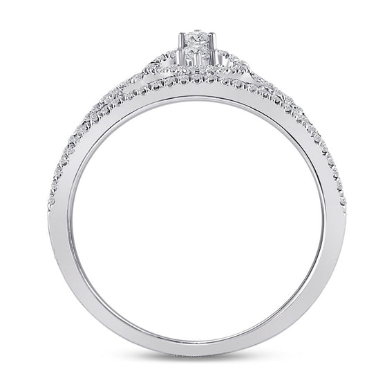 10k White Gold Womens Round Diamond Heart Crown Ring 1/4 Cttw