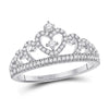 10k White Gold Womens Round Diamond Heart Crown Ring 1/4 Cttw