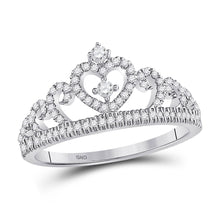  10k White Gold Womens Round Diamond Heart Crown Ring 1/4 Cttw