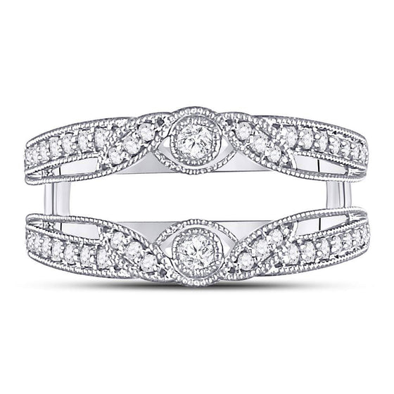 14k White Gold Womens Round Diamond Wrap Ring Guard Enhancer 1/3 Cttw