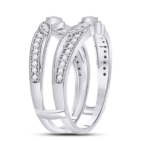 14k White Gold Womens Round Diamond Wrap Ring Guard Enhancer 1/3 Cttw