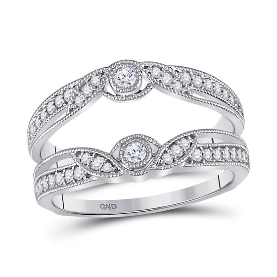 14k White Gold Womens Round Diamond Wrap Ring Guard Enhancer 1/3 Cttw