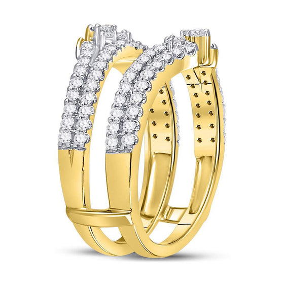 14k Yellow Gold Womens Round Diamond Wrap Ring Guard Enhancer 7/8 Cttw