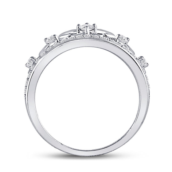 10k White Gold Womens Round Diamond Fleur-de-lis Crown Ring 1/3 Cttw