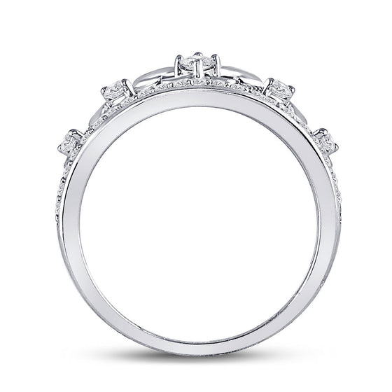 10k White Gold Womens Round Diamond Fleur-de-lis Crown Ring 1/3 Cttw